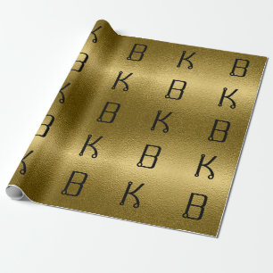 Glossy Gold Metal Texture Personalized Initials Wrapping Paper