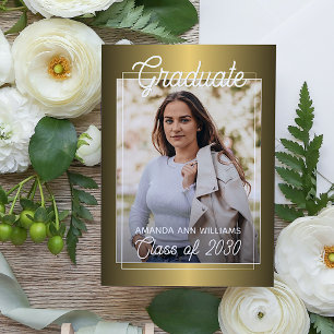 Glossy Gold Minimalist Graduation Announcement Postcard