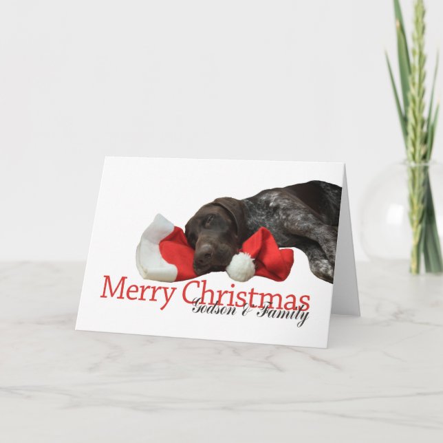 Glossy Grizzly Godson & Family Merry Christmas Holiday Card (Front)