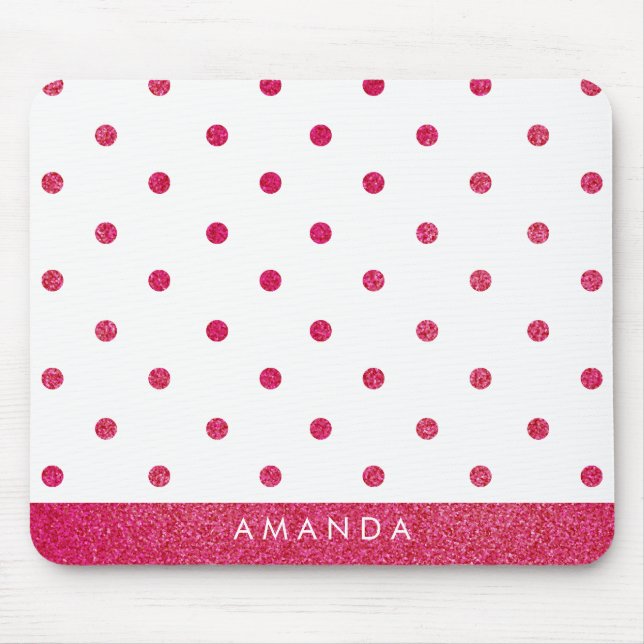 Glossy hot pink POLKA DOTS PERSONALIZE  YOUR NAME Mouse Pad (Front)