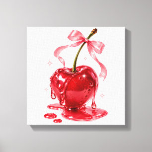 Glossy Juicy Coquette Red Cherry Stretched Canvas Print