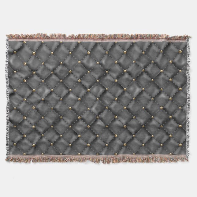 Glossy Leather Texture with Gold Pearls Throw Blanket (Front)