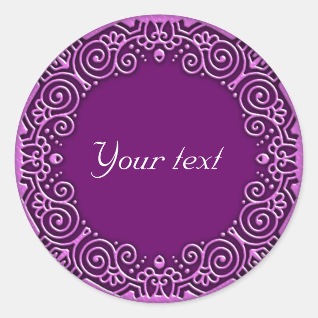 Glossy lilac ornamental design classic round sticker (Front)