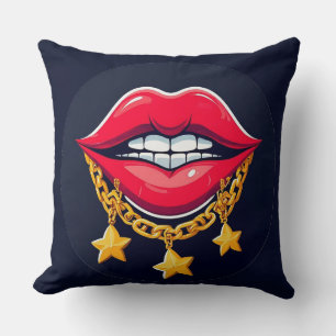 Glossy Lips Illustration Throw Pillow