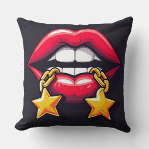 🌸 Glossy Lips Star Glam Chic Home Style 🌸 Throw Pillow