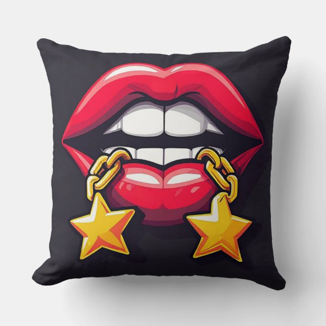 🌸 Glossy Lips Star Glam Chic Home Style 🌸 Throw Pillow (Front)