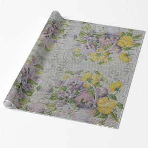 Glossy Modern Vintage Floral Rose Wrapping Paper