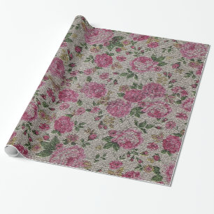 Glossy Modern Vintage Floral Rose Wrapping Paper