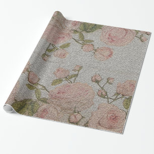 Glossy Modern Vintage Floral Rose Wrapping Paper