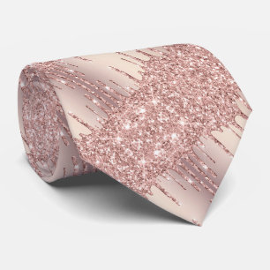 Glossy Neck Tie  - Rose Gold Blush Glitter Drips