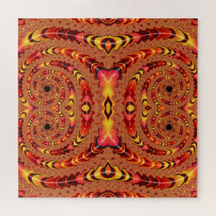 Glossy Orange Striped Fractal Quad Spirals Jigsaw Puzzle