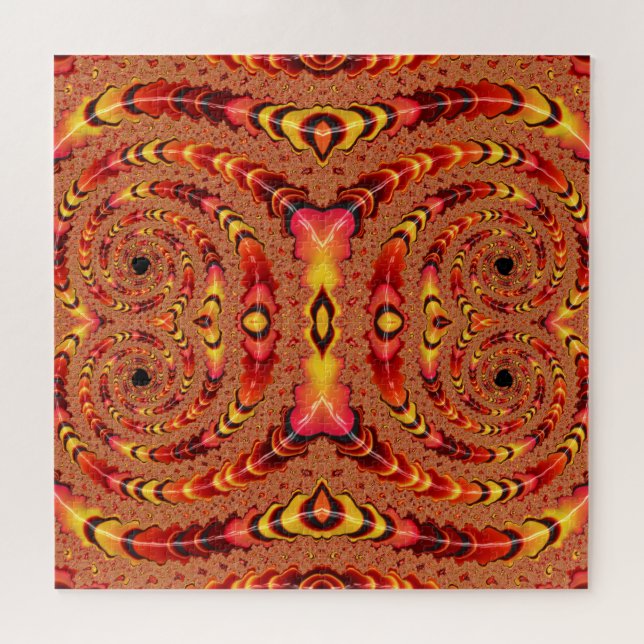Glossy Orange Striped Fractal Quad Spirals Jigsaw Puzzle (Horizontal)