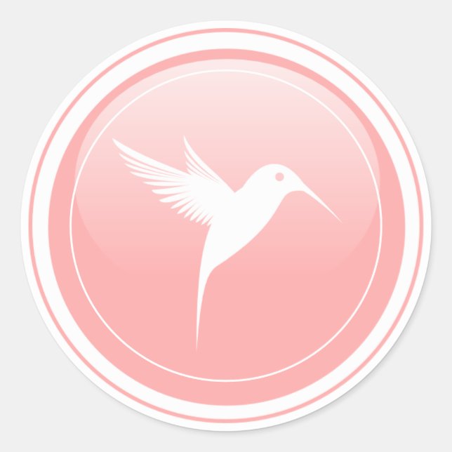 Glossy Peach Colour - White Humming Bird Classic Round Sticker (Front)