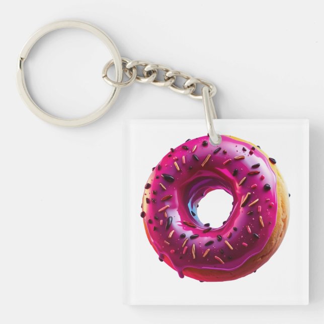 Glossy Pink Donut with Dark Sprinkles Keychain (Front)