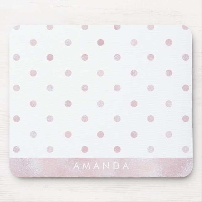 Glossy pink POLKA DOTS PERSONALIZE ADD YOUR NAME Mouse Pad (Front)