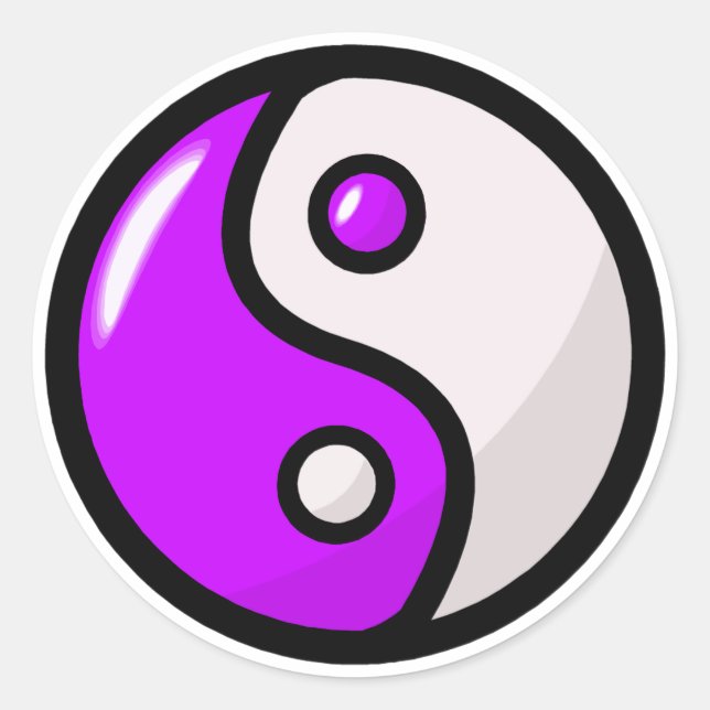 Glossy Purple Yin Yang in Balance Classic Round Sticker (Front)
