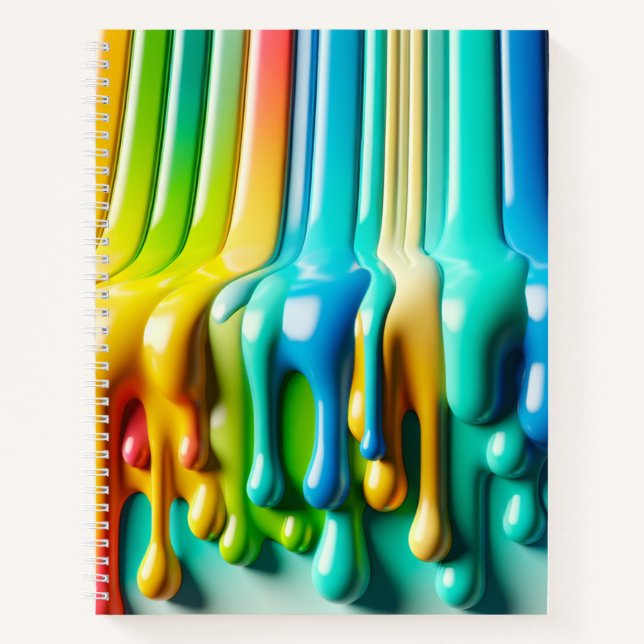 Glossy Rainbow Drips Abstract Art Notebook (Front)