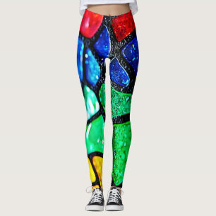 Glossy Rainbow Glass Mosaic Art Leggings