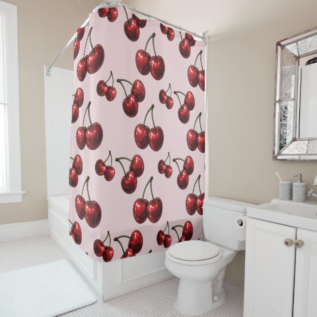 Glossy Red Cherries Pink Retro Glam (In Situ)