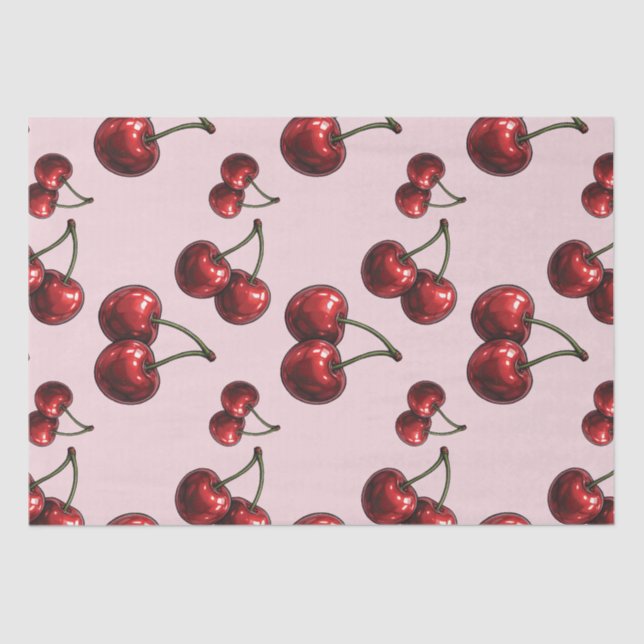Glossy Red Cherries Pink Retro Glam Party Tissue Paper (Front)