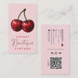 Glossy Red Cherries Retro Glam Business Card
