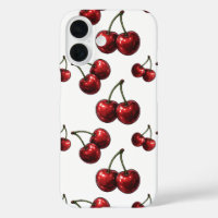 Glossy Red Cherries White Retro
