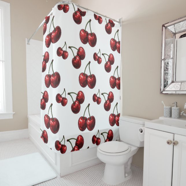 Glossy Red Cherries White Retro Glam (In Situ)