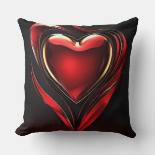 Glossy Red Heart With Warm Romantic Glow Throw Pillow