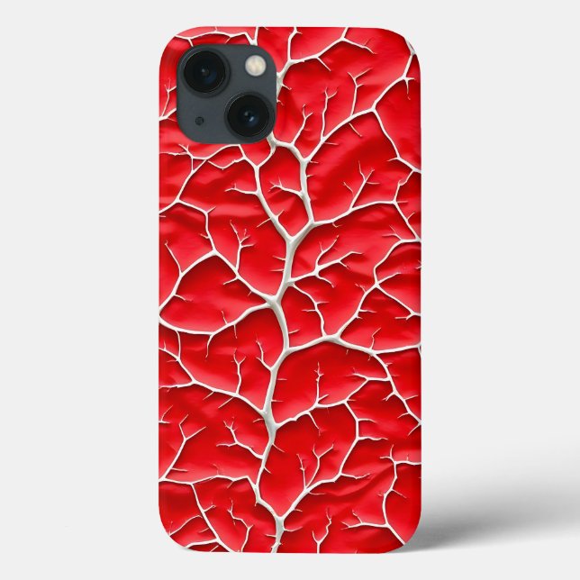 Glossy Red iPhone Case with Branch Texture (Back)