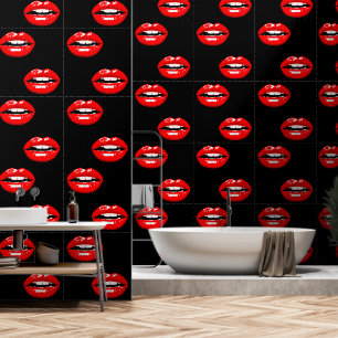 Glossy Red Lips Custom Colour Black Wallpaper