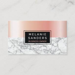 Glossy Rose Gold Metal   Marble Business Card