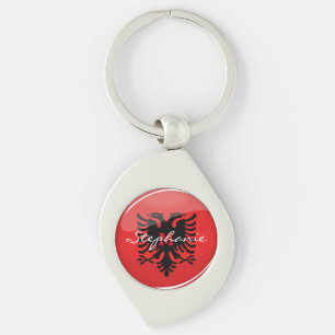 Glossy Round Albanian Flag Keychain
