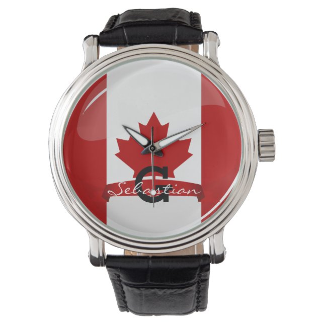 Glossy Round Canadian Flag Watch (Front)