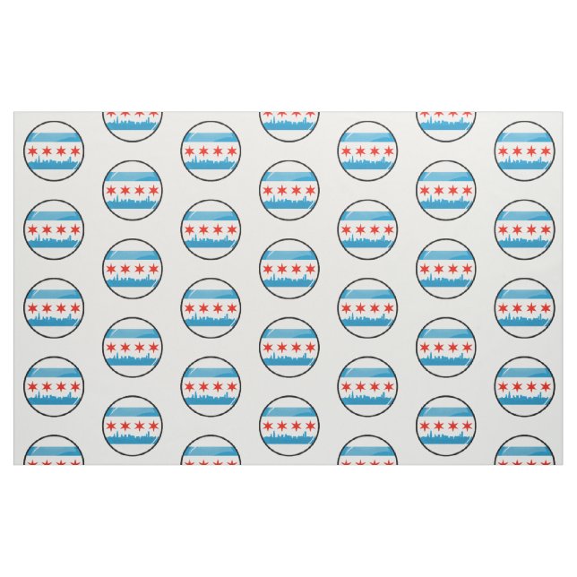 Glossy Round Flag of Chicago Fabric (Fat Quarter)