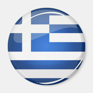 Glossy Round Greece Flag Magnet