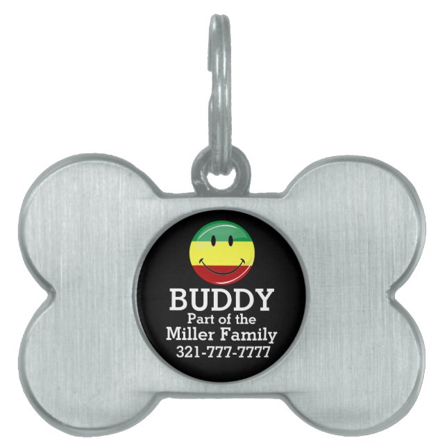 Glossy Round Happy Rasta Flag Pet Name Tag (Front)