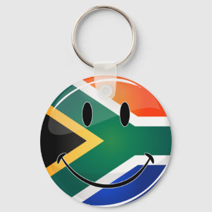 Glossy Round Happy South African Flag Keychain