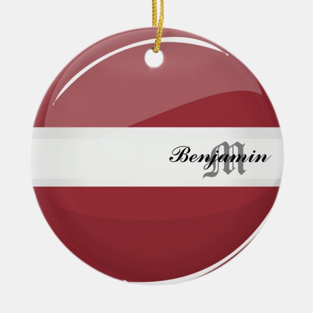 Glossy Round Latvian Flag Ceramic Ornament (Front)