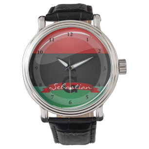 Glossy Round Pan-African Flag Watch