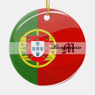 Glossy Round Portuguese Flag Ceramic Ornament