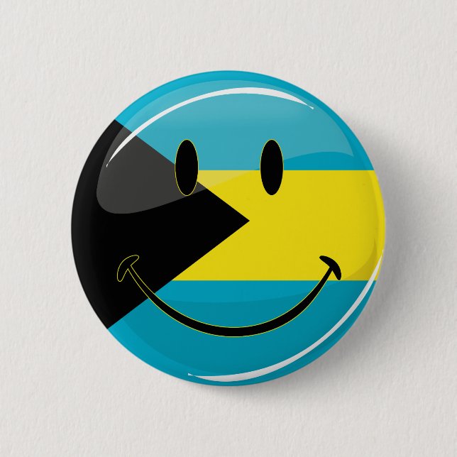 Glossy Round Smiling Bahamain Flag 2 Inch Round Button (Front)