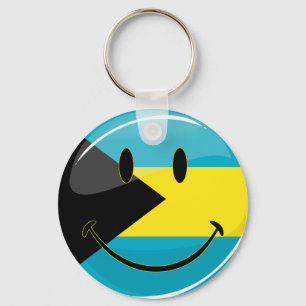 Glossy Round Smiling Bahamain Flag Keychain