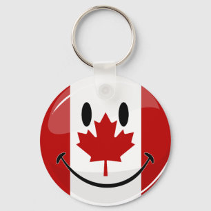 Glossy Round Smiling Canadian Flag Keychain