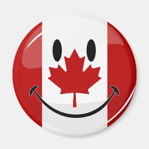 Glossy Round Smiling Canadian Flag Magnet
