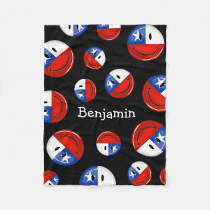 Glossy Round Smiling Chilean Flag Fleece Blanket