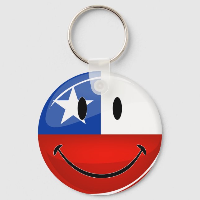 Glossy Round Smiling Chilean Flag Keychain (Front)