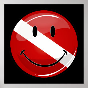Glossy Round Smiling Diver Flag Poster