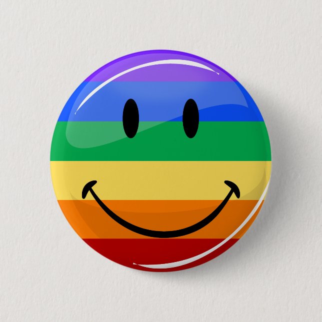 Glossy Round Smiling Gay Pride Flag 2 Inch Round Button (Front)