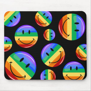 Glossy Round Smiling Gay Pride Flag Mouse Pad