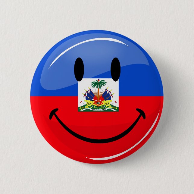 Glossy Round Smiling Haitian Flag 2 Inch Round Button (Front)